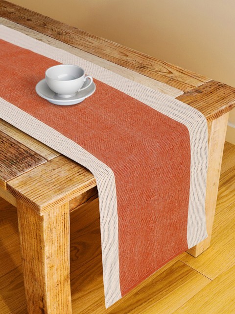 

Fabindia Rust-Brown & Cream-Coloured Woven-Design Cotton Table Runner