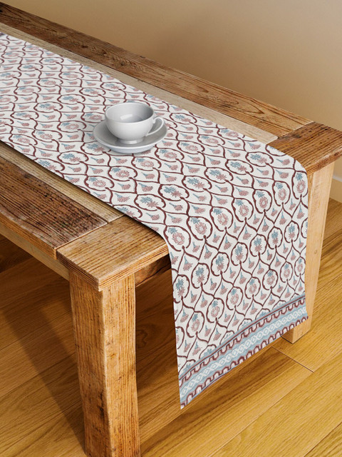 

Fabindia White & Blue Floral Printed Cotton Table Runner