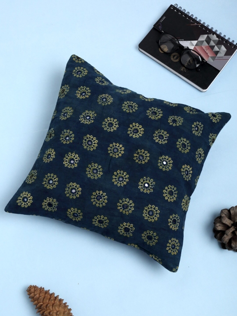 

Fabindia Navy Blue & Green Printed Dabu Emb Nitara Cotton Square Cushion Covers