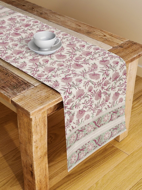 

Fabindia Pink & Cream-Coloured Floral Printed Cotton Table Runner