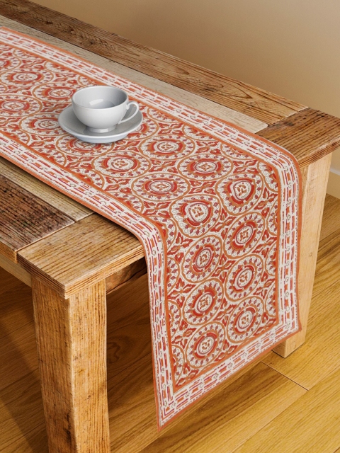 

Fabindia Off-White & Orange Printed Cotton Table Runner