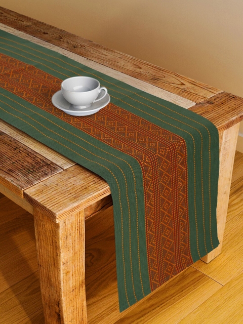

Fabindia Green & Orange Solid Woven-Design Cotton Table Runner
