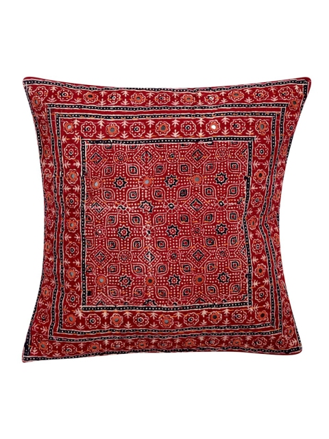 

Fabindia Maroon & Black Gudri Emb Mirror Dhanau Cotton Square Cushion Cover
