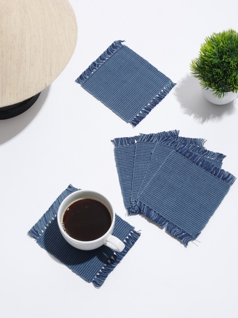 

Fabindia Set Of 6 Blue Woven-Design Cotton Coasters