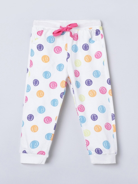 

max Girls White & Pink Printed Joggers
