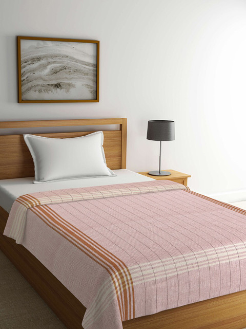 

KLOTTHE Pink Checked Mild Winter 233 GSM Cotton Single Bed Dohar