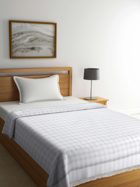 

KLOTTHE White & Grey Checked Summer 233 GSM Cotton Single Bed Dohar