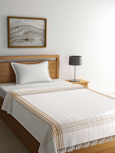 

KLOTTHE White & Brown Striped Mild Winter 233 GSM Cotton Single Bed Dohar
