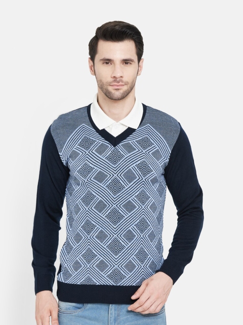 

Duke Men Navy Blue Self Design Wool Pullover Sweater