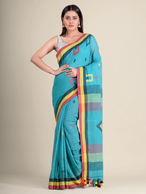 

Mitera Sea Green & Red Hand Woven Pure Cotton Saree
