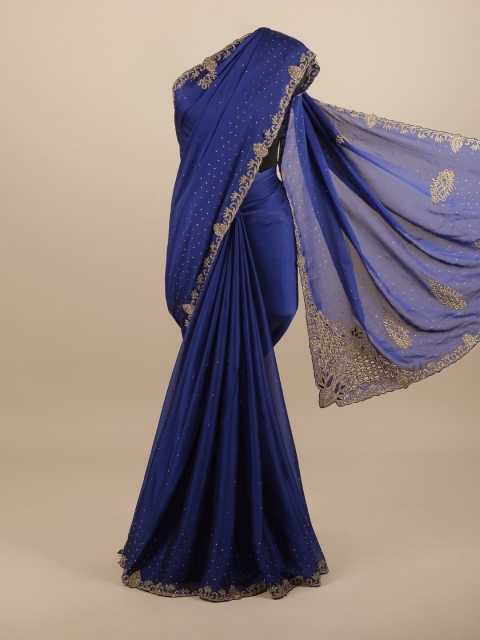 

Pothys Blue & Gold-Toned Embellished Beads and Stones Saree