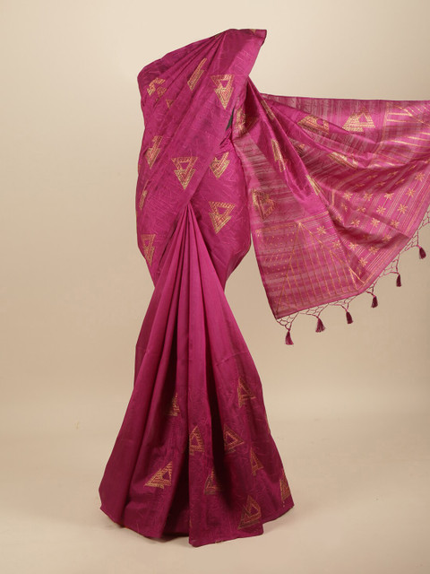

Pothys Magenta & Gold-Toned Embroidered Art Silk Saree