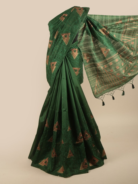 

Pothys Green & Gold-Toned Woven Design Art Silk Saree