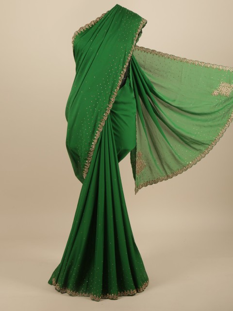 

Pothys Green & Gold-Toned Floral Embroidered Saree