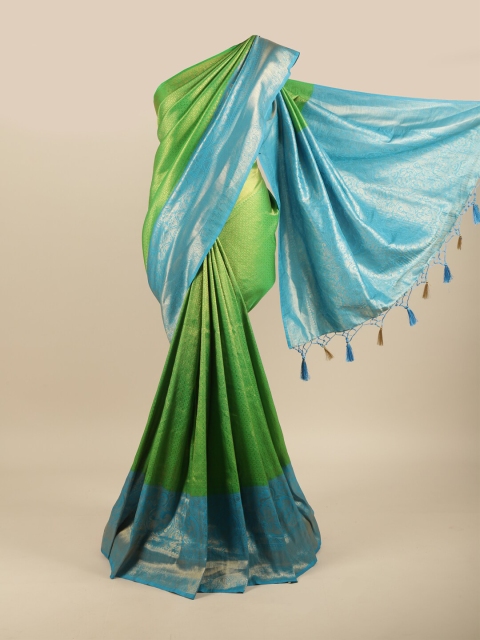 

Pothys Green & Blue Woven Design Art Silk Banarasi Saree