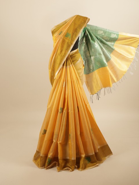 

Pothys Yellow & Green Woven Design Jute Silk Saree