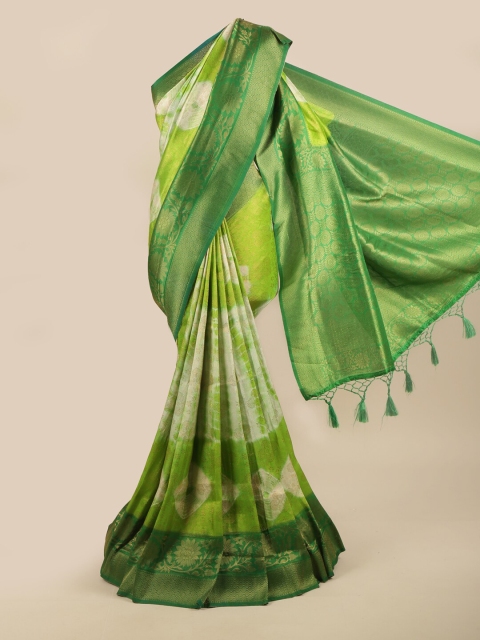 

Pothys Green & White Bandhani Zari Art Silk Banarasi Saree