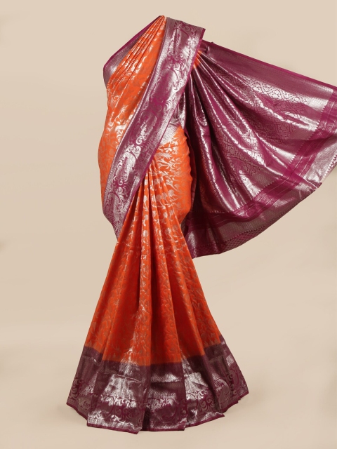 

Pothys Orange & Purple Ethnic Motifs Art Silk Heavy Work Banarasi Saree