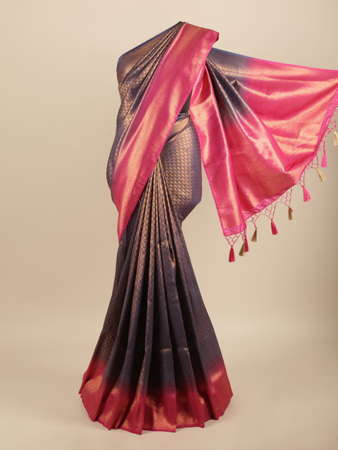 

Pothys Navy Blue & Pink Ethnic Motifs Art Silk Banarasi Saree