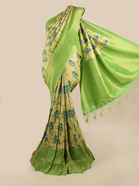 

Pothys Green & Cream-Coloured Floral Art Silk Banarasi Saree