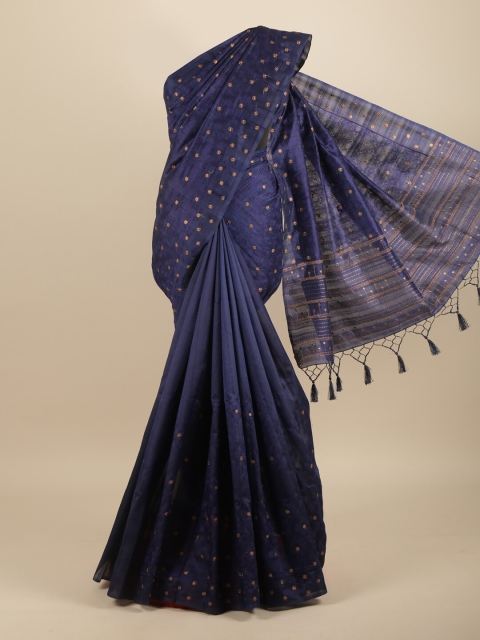 

Pothys Blue & Gold-Toned Embellished Embroidered Art Silk Saree