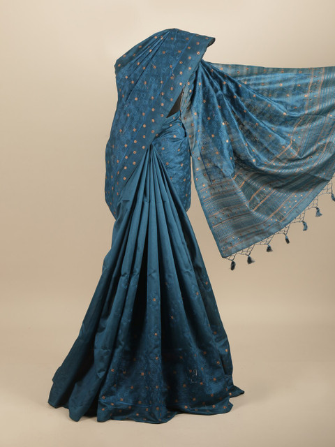 

Pothys Blue & Gold-Toned Embellished Embroidered Art Silk Saree