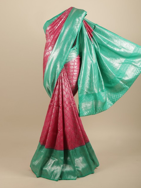 

Pothys Pink & Green Ethnic Motifs Art Silk Banarasi Saree