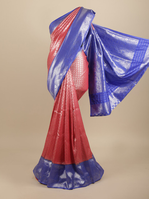

Pothys Pink & Blue Woven Design Art Silk Heavy Work Banarasi Saree