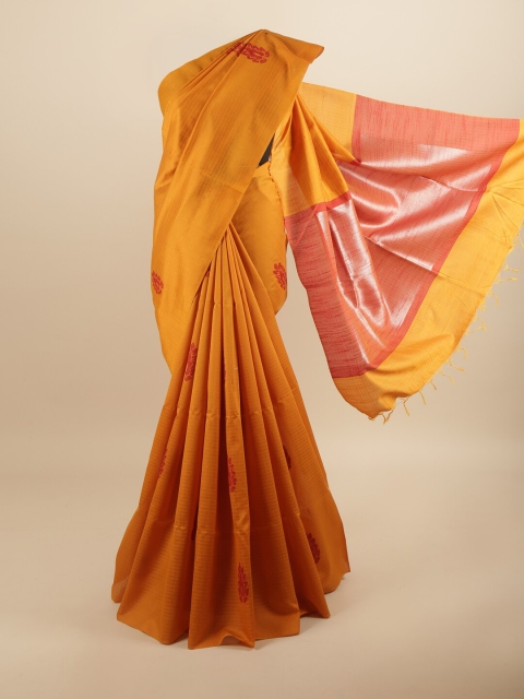 

Pothys Mustard & Red Ethnic Motifs Jute Silk Saree
