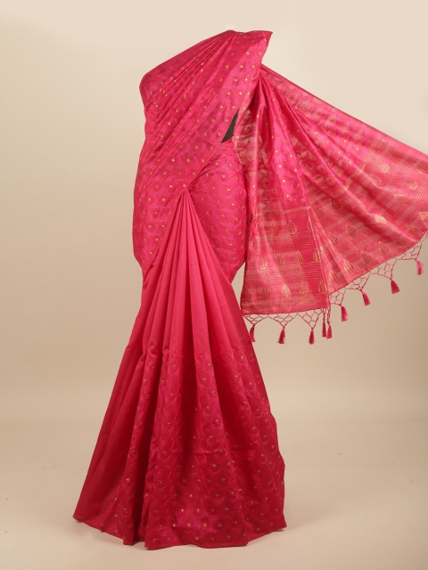 

Pothys Pink & Gold-Toned Embellished Embroidered Art Silk Saree