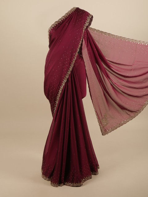 

Pothys Purple & Gold-Toned Embellished Beads and Stones Saree