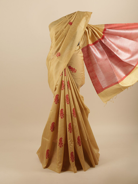 

Pothys Cream-Coloured & Maroon Woven Design Jute Silk Saree