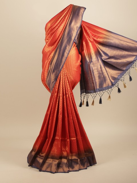

Pothys Orange & Navy Blue Woven Design Art Silk Banarasi Saree