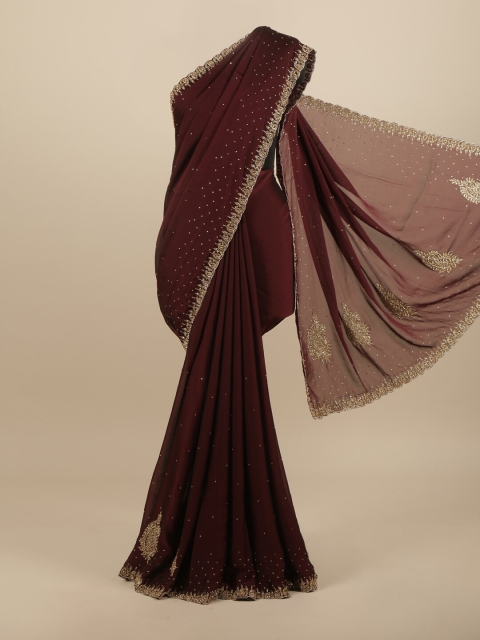 

Pothys Brown & Gold-Toned Embellished Beads and Stones Saree
