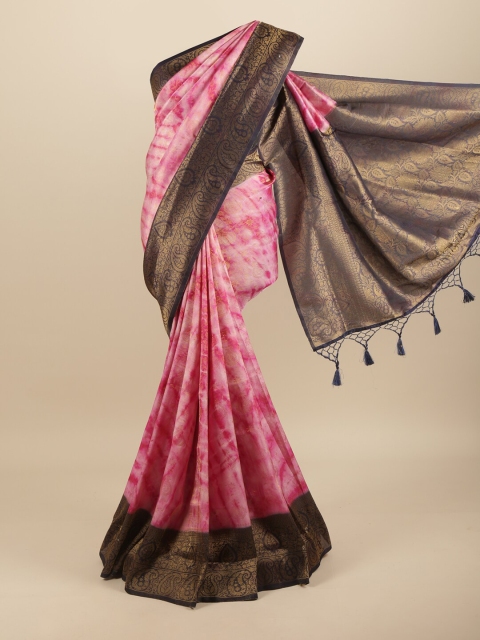 

Pothys Pink & Navy Blue Leheriya Art Silk Banarasi Saree