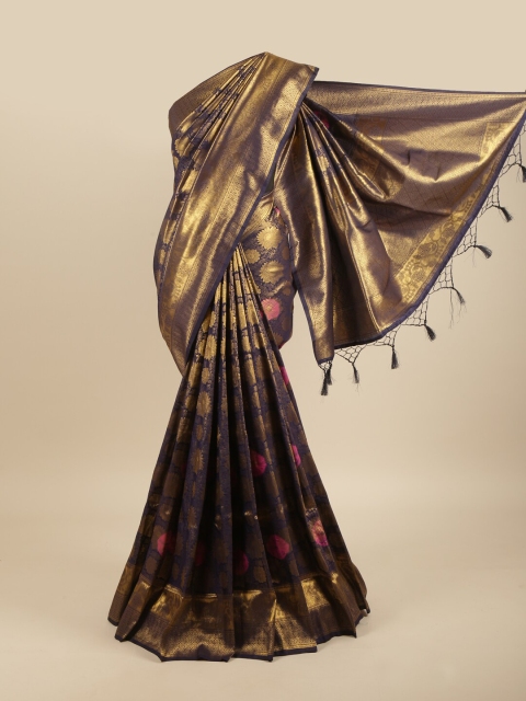 

Pothys Navy Blue & Gold-Toned Woven Design Art Silk Banarasi Saree
