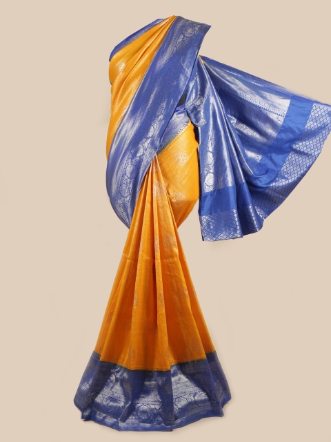 

Pothys Yellow & Blue Ethnic Motifs Art Silk Banarasi Saree