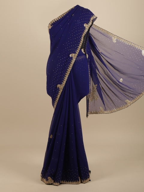 

Pothys Blue & Gold-Toned Embellished Beads and Stones Saree
