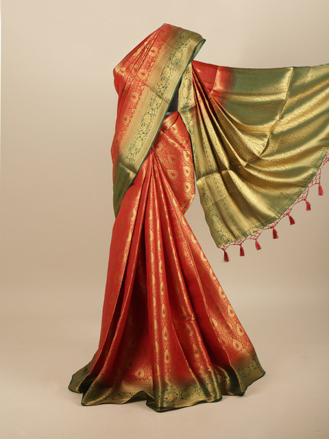 

Pothys Red & Green Ethnic Motifs Art Silk Banarasi Saree
