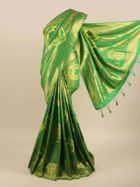 

Pothys Green & Yellow Bandhani Art Silk Banarasi Saree