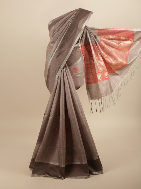 

Pothys Grey & Red Woven Design Zari Jute Silk Saree