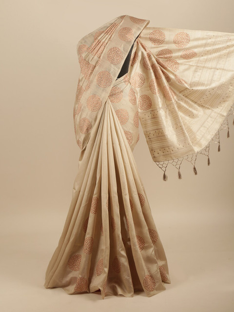 

Pothys Cream-Coloured & Brown Embellished Embroidered Art Silk Saree