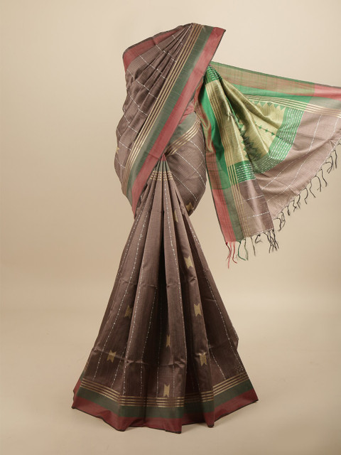 

Pothys Grey & Red Woven Design Jute Silk Saree