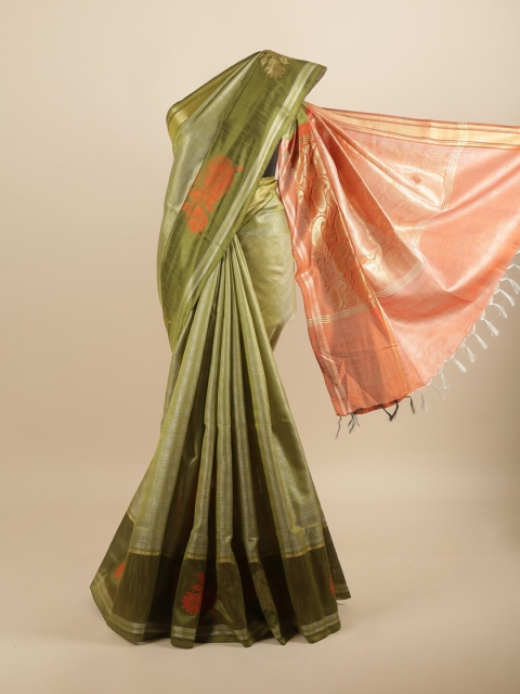 

Pothys Green & Orange Woven Design Jute Silk Saree
