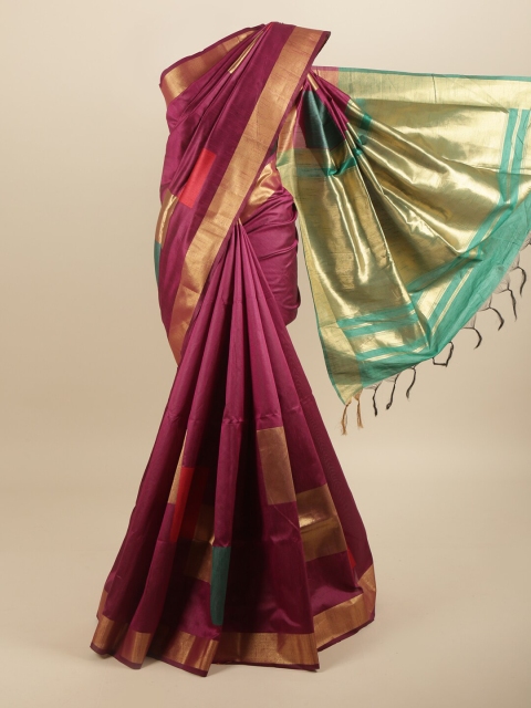 

Pothys Magenta & Green Woven Design Jute Silk Saree