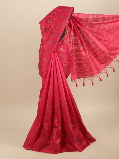 

Pothys Pink & Gold-Toned Embellished Embroidered Art Silk Saree
