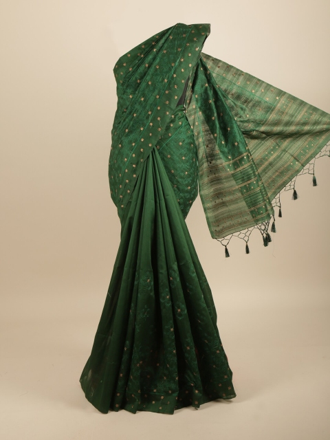 

Pothys Green & Gold-Toned Embellished Embroidered Art Silk Saree