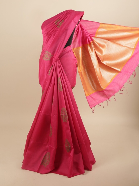 

Pothys Pink & Yellow Ethnic Motifs Jute Silk Saree