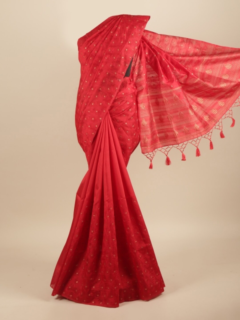 

Pothys Red & Gold-Toned Embellished Embroidered Art Silk Saree