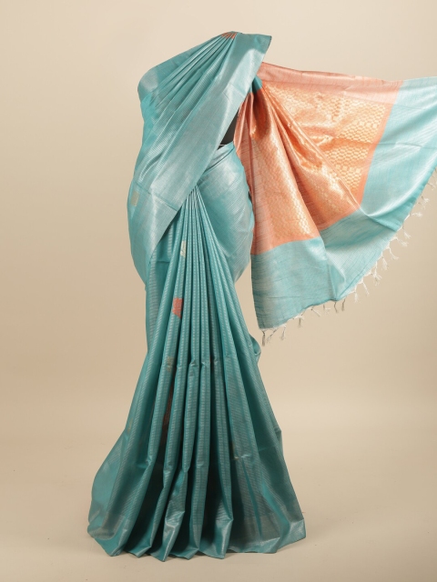 

Pothys Blue & Orange Woven Design Jute Silk Saree